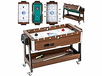 3-in-1 multi-game tafel met wielen en rem, opbergplank, kindervoetbal, biljart en airhockey, walnoot - afbeelding 2 van  5