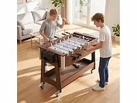 3-in-1 multi-game tafel met wielen en rem, opbergplank, kindervoetbal, biljart en airhockey, walnoot - afbeelding 4 van  5