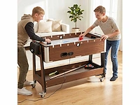 3-in-1 multi-game tafel met wielen en rem, opbergplank, kindervoetbal, biljart en airhockey, walnoot - afbeelding 5 van  5