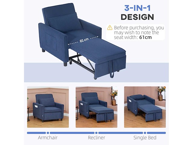 3-in-1 omgebouwd slaapbank met verstelbare rugleuning - afbeelding 5 van  9