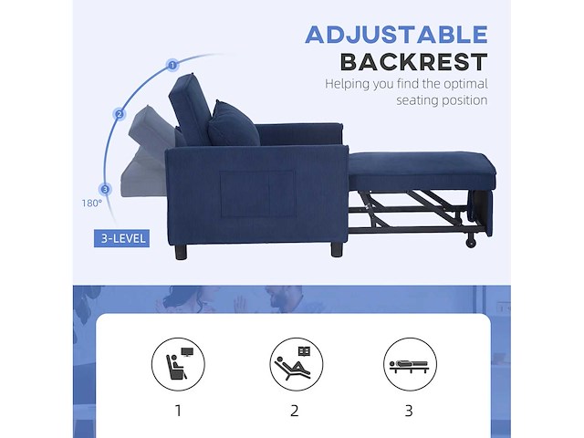 3-in-1 omgebouwd slaapbank met verstelbare rugleuning - afbeelding 6 van  9