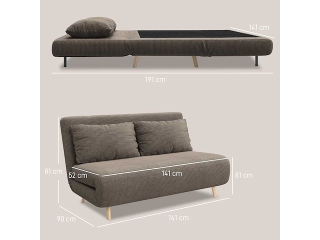 3-in-1 slaapbank, omschakelbare 2-zits bank - afbeelding 10 van  10