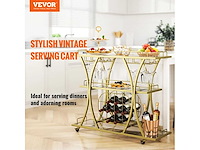 3-lagige bartrolley 111 x 35 x 93 cm stalen en glazen bedieningstrolley - afbeelding 1 van  1
