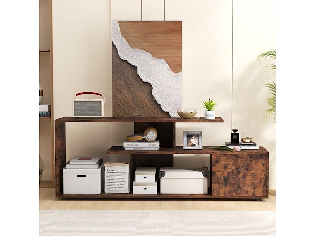 3-lags asymmetrische mediaconsoletafel, rustiek bruin - afbeelding 3 van  5