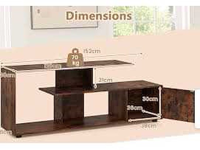 3-lags asymmetrische mediaconsoletafel, rustiek bruin - afbeelding 4 van  5