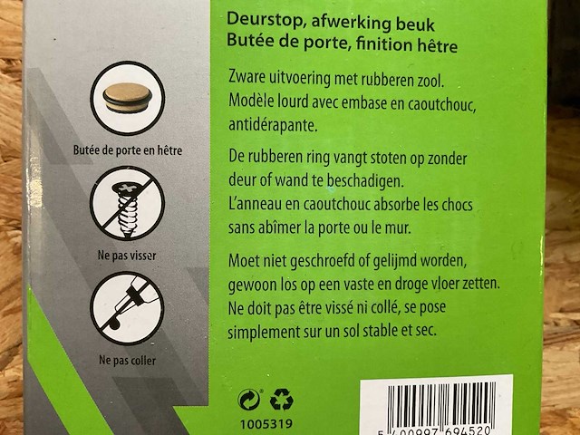 3 x deurstop; houten afwerking - afbeelding 3 van  4