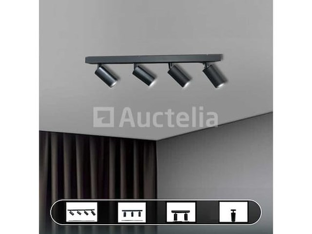 3 x gu10 opbouwspot armatuur – 4 draaibare spots – ip20 – zwart - afbeelding 1 van  5