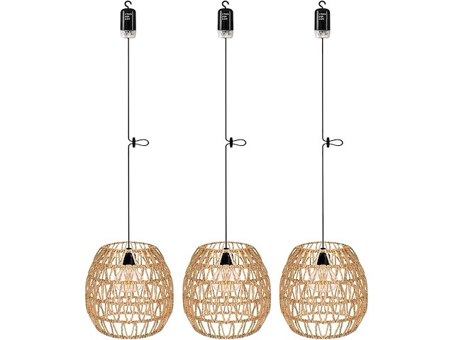 3 x hanglamp van rotan met batterij - afbeelding 1 van  4