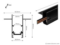 3 x inbouw magnetische rail – 20mm – 48v – 3 meter – zwart - afbeelding 5 van  5