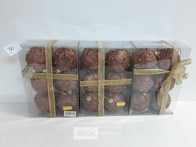 3 x kerstballen sisal 6 stuks bruin - afbeelding 2 van  3