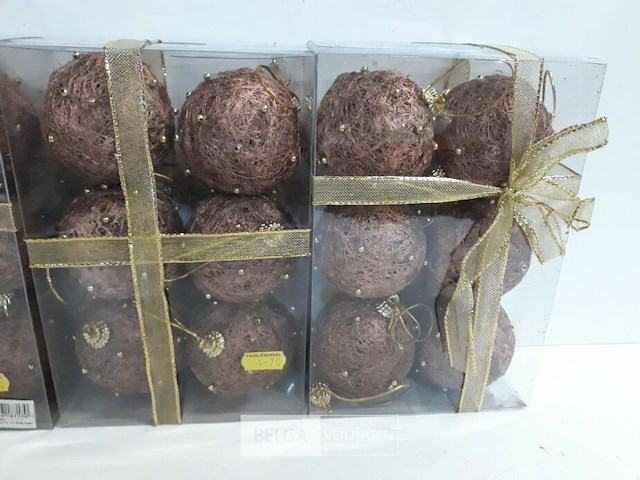 3 x kerstballen sisal 6 stuks bruin - afbeelding 3 van  3