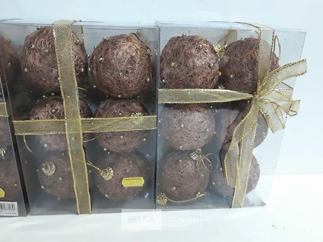 3 x kerstballen sisal 6 stuks bruin - afbeelding 3 van  3