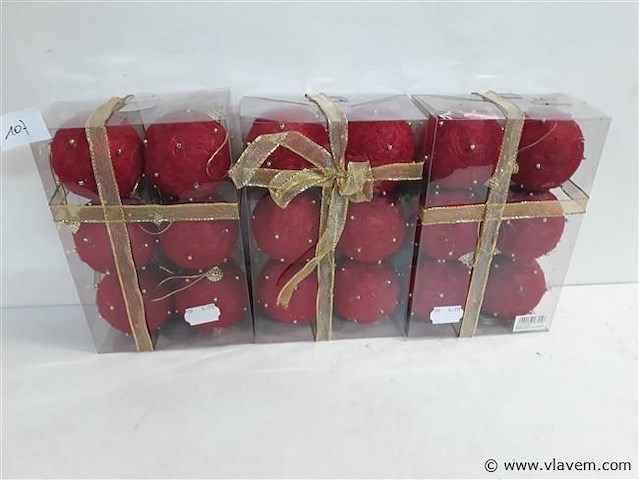 3 x kerstballen sisal rood 7 cm 6 stuks - afbeelding 1 van  2