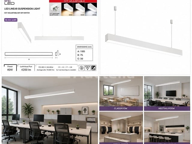 3 x led lineaire hanglamp 40w – 3cct instelbaar - wit – innova3-40 3cct - afbeelding 5 van  5