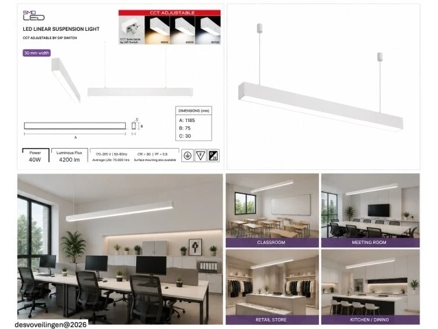 3 x led lineaire hanglamp 40w – 3cct instelbaar - wit – innova3-40 3cct - afbeelding 6 van  6