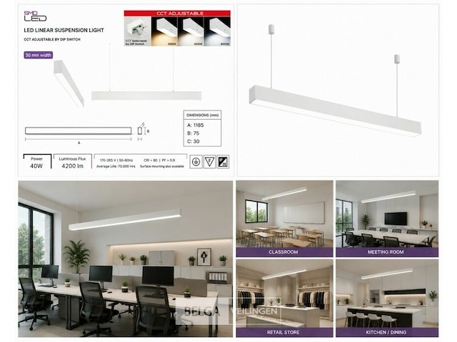 3 x led lineaire hanglamp 40w – 3cct instelbaar - wit – innova3-40 3cct - afbeelding 6 van  6