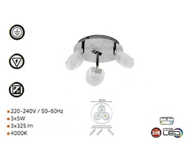 3 x led plafondlamp – 3 spots – 3 x 5w – 4000k neutraal wit – zilver – hl7160l - afbeelding 3 van  4