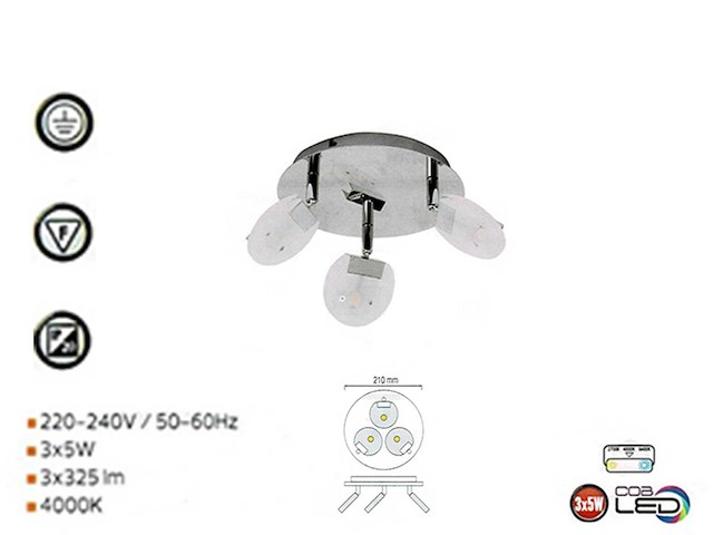 3 x led plafondlamp – 3 spots – 3 x 5w – 4000k neutraal wit – zilver – hl7160l - afbeelding 3 van  4