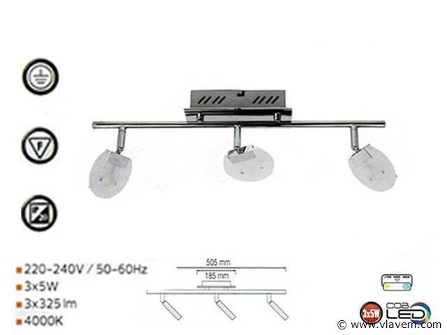3 x led plafondlamp – 3 spots – 3 x 5w – 4000k neutraal wit – zilver – hl7163l - afbeelding 3 van  4