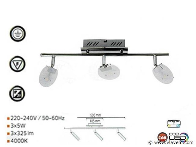 3 x led plafondlamp – 3 spots – 3 x 5w – 4000k neutraal wit – zilver – hl7163l - afbeelding 3 van  4