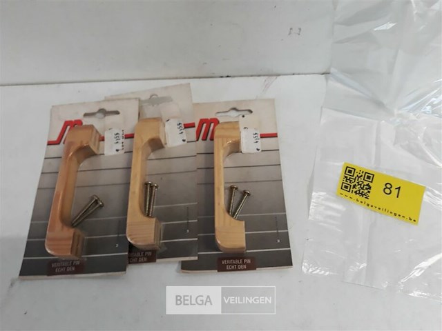 3 x meubelgreep hout beuk 96 mm - afbeelding 1 van  3