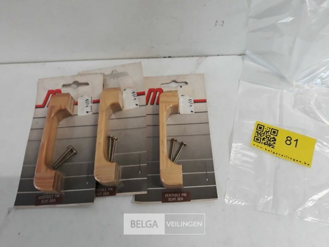 3 x meubelgreep hout beuk 96 mm - afbeelding 1 van  3