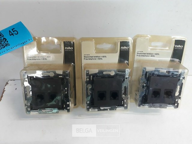3 x niko inbouw stopcontact telefoon + adsl antraciet - afbeelding 1 van  3