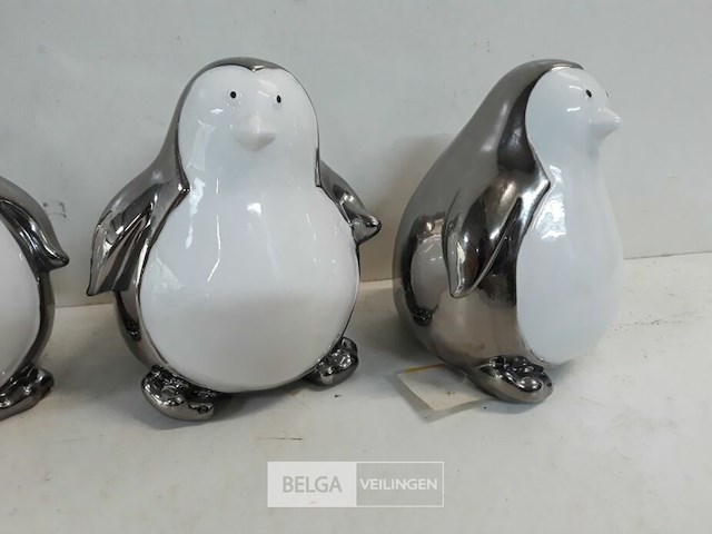 3 x pinguin deco zilver wit 14 cm - afbeelding 3 van  3