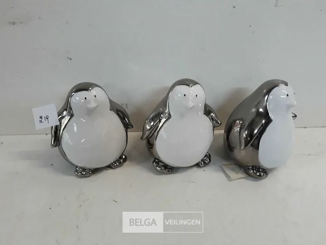 3 x pinguïn deco zilver wit 14 cm - afbeelding 2 van  3