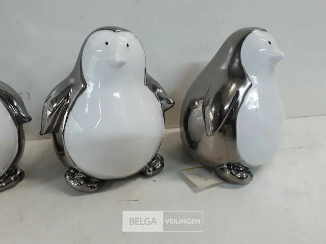 3 x pinguïn deco zilver wit 14 cm - afbeelding 3 van  3