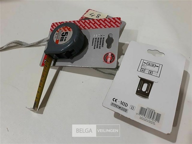 3 x rolmeter 5 m met stop en riembevestiging steelwood - afbeelding 3 van  3