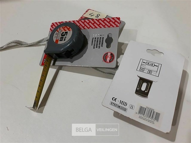 3 x rolmeter 5 m met stop en riembevestiging steelwood - afbeelding 3 van  3