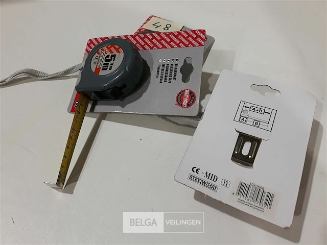 3 x rolmeter 5 m met stop en riembevestiging steelwood - afbeelding 3 van  3