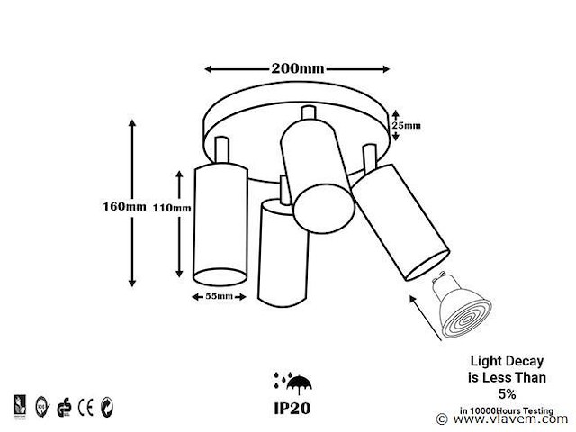 3 x ronde opbouwspot – 4 x gu10 – draaibare spots – zwart - afbeelding 4 van  5