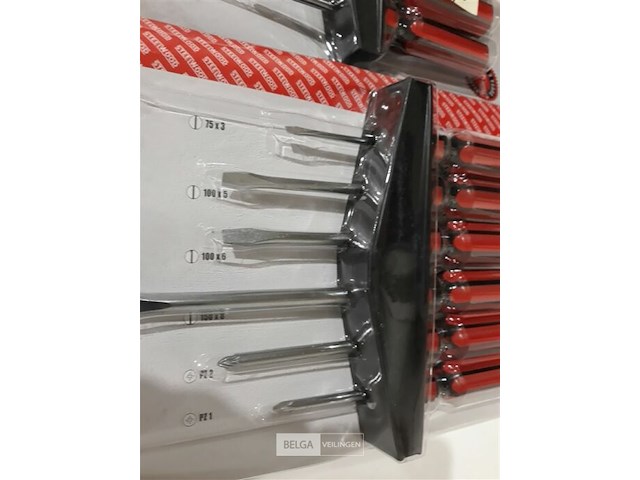 3 x schroevendraaierset 6 delig in houder plat + kruis steelwood - afbeelding 3 van  3