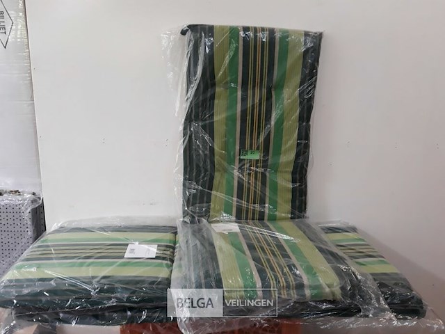 3 x tuinkussen hoge rug 75x50x50 cm groen met lijnen - afbeelding 1 van  3