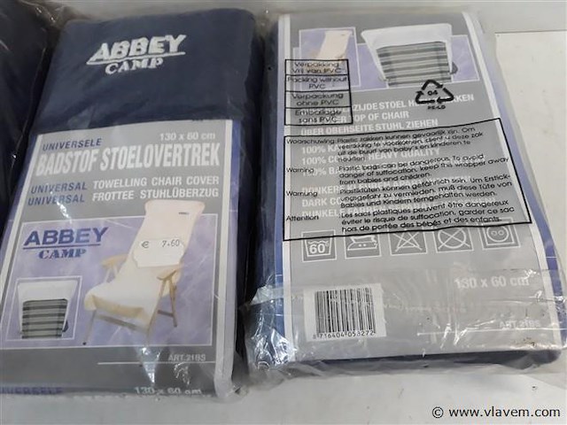 3 x tuinstoelovertrek uit badstof blauw 130x60 cm - afbeelding 2 van  2