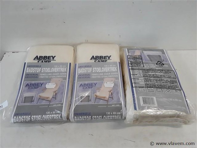 3 x tuinstoelovertrek uit badstof wit 130x60 cm - afbeelding 1 van  2