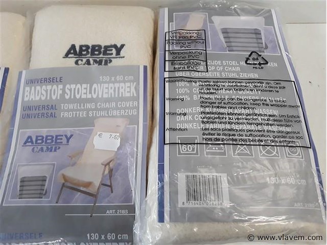 3 x tuinstoelovertrek uit badstof wit 130x60 cm - afbeelding 2 van  2