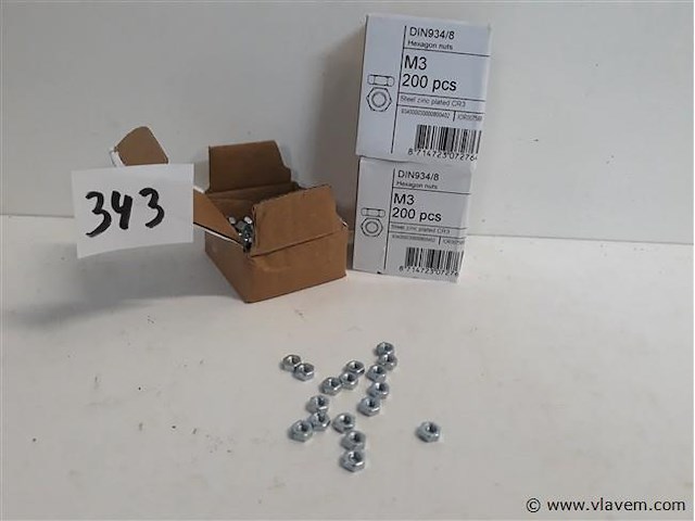 3 x zeskantmoeren verzinkt m 3 200 stuks - afbeelding 1 van  2
