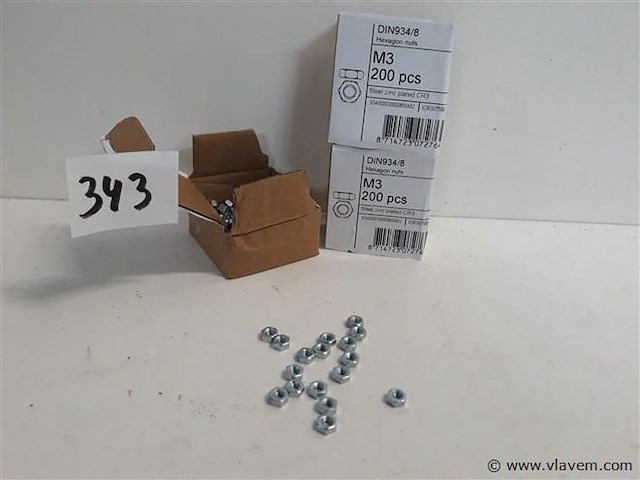 3 x zeskantmoeren verzinkt m 3 200 stuks - afbeelding 1 van  2