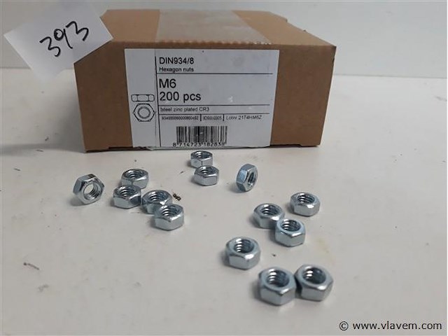 3 x zeskantmoeren verzinkt m 6 200 stuks - afbeelding 1 van  2