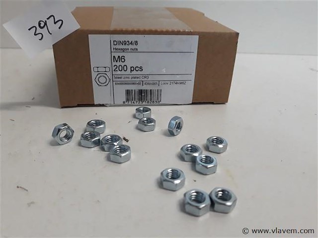 3 x zeskantmoeren verzinkt m 6 200 stuks - afbeelding 1 van  2