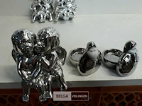 3 x zittend engelenkoppel + 2 x t-lichthouder zilver - afbeelding 3 van  3