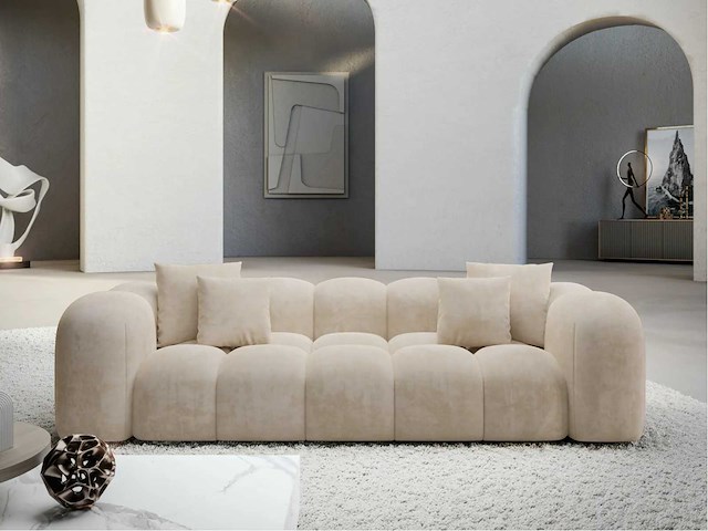 3-zits bank - crèmekleurig fluweel - afbeelding 1 van  8