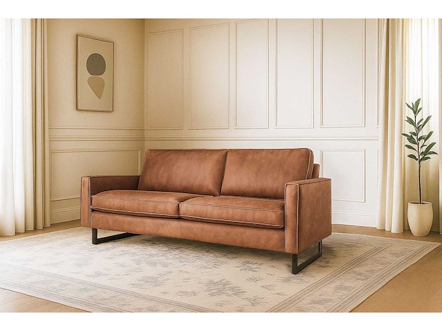 3-zits bank, 206 cm, ribfluwel, chenille, leren look - afbeelding 2 van  7