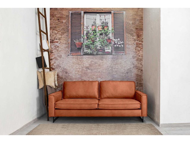 3-zits bank, 206 cm, ribfluwel, chenille, leren look - afbeelding 4 van  7