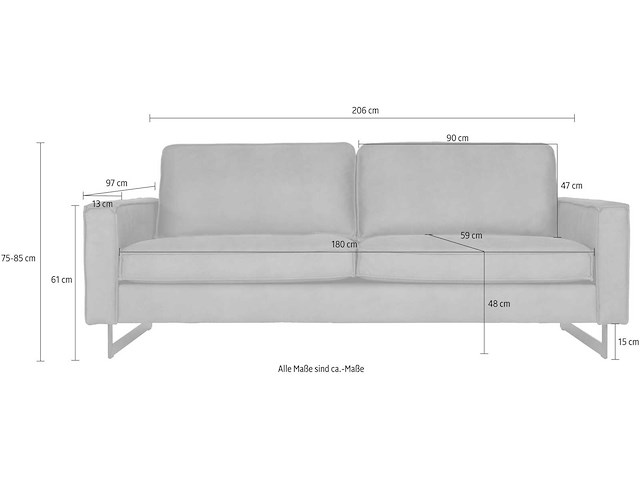 3-zits bank, 206 cm, ribfluwel, chenille, leren look - afbeelding 6 van  7