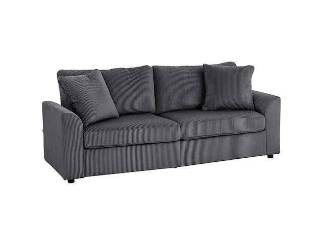 3-zits bank 212 cm met 2 veerkussens, ribfluwelen stof, voor woonkamer, slaapkamer, thuiskantoor, donkergrijs - afbeelding 2 van  8