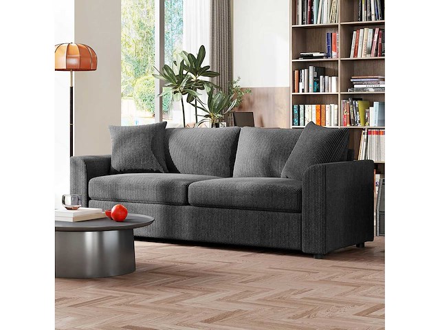 3-zits bank 212 cm met 2 veerkussens, ribfluwelen stof, voor woonkamer, slaapkamer, thuiskantoor, donkergrijs - afbeelding 8 van  8